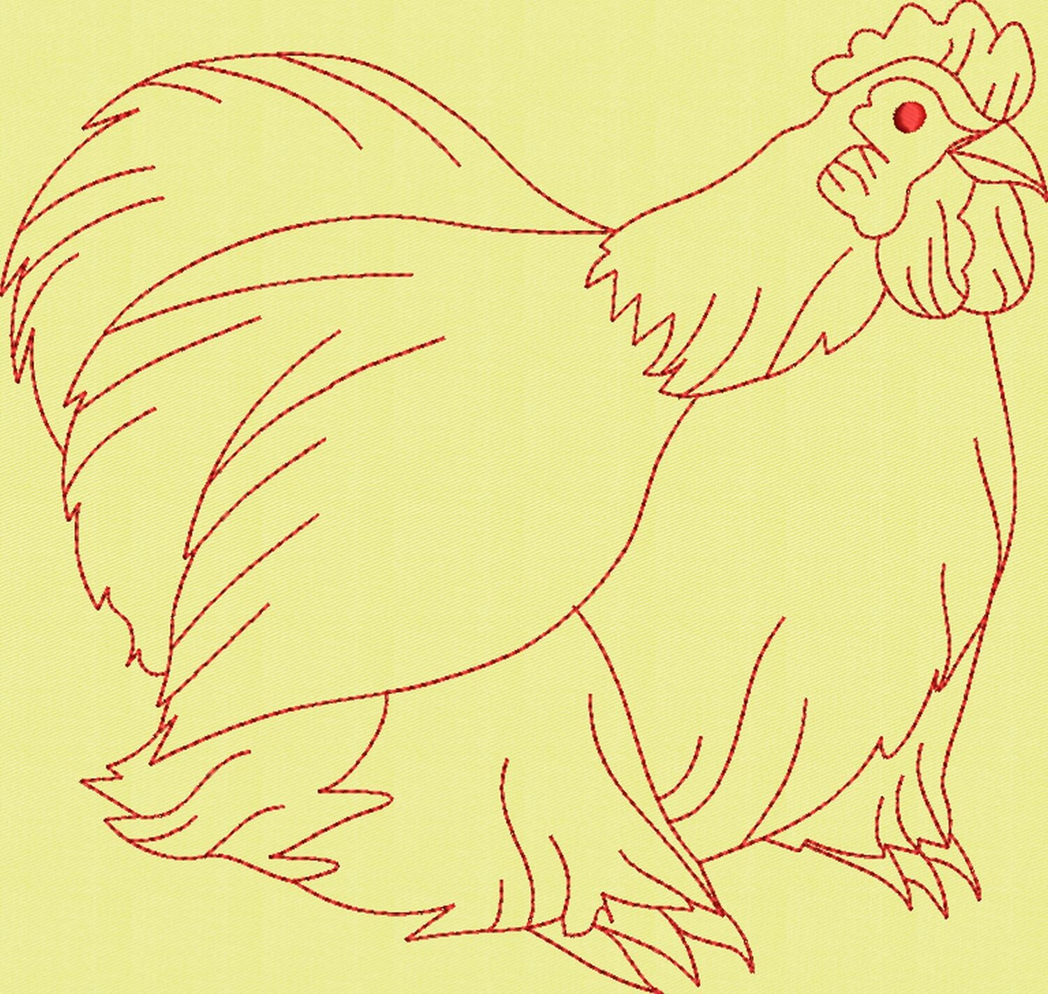 Chicken Redwork File 10 Chicken Line-art Redwork Applique Quilted Machine | Etsy