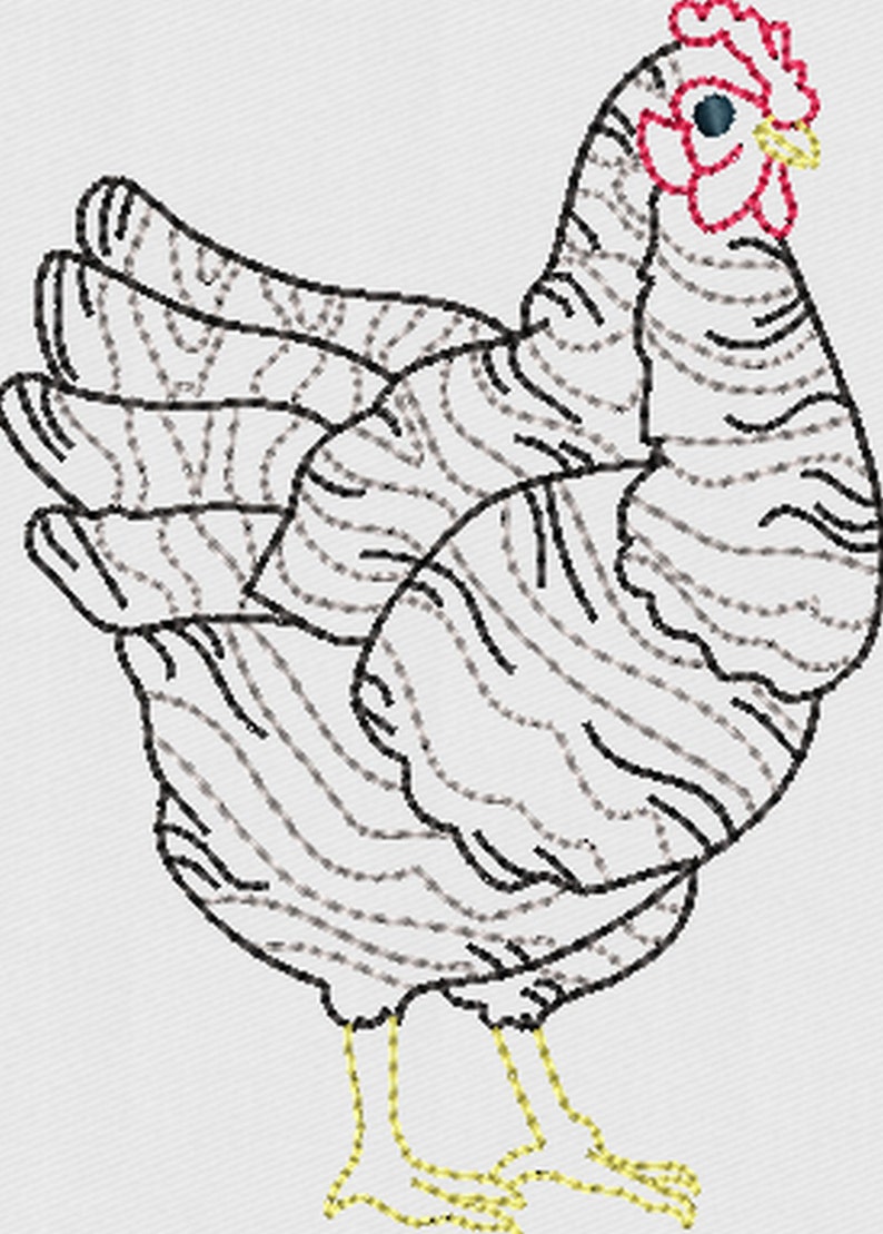 Chicken Redwork File 10 Chicken Line-art Redwork Applique Quilted Machine Embroidery Designs ...