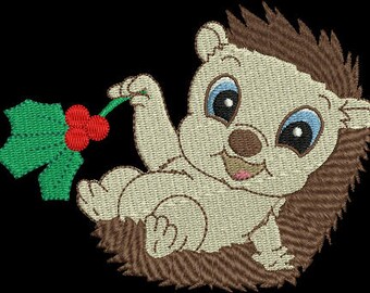 Christmas Hedgehog Embroidery Design, INSTANT DOWNLOAD, 2 Sizes, Animal embroidery, Machine embroidery, hedgehog, hedgehog design