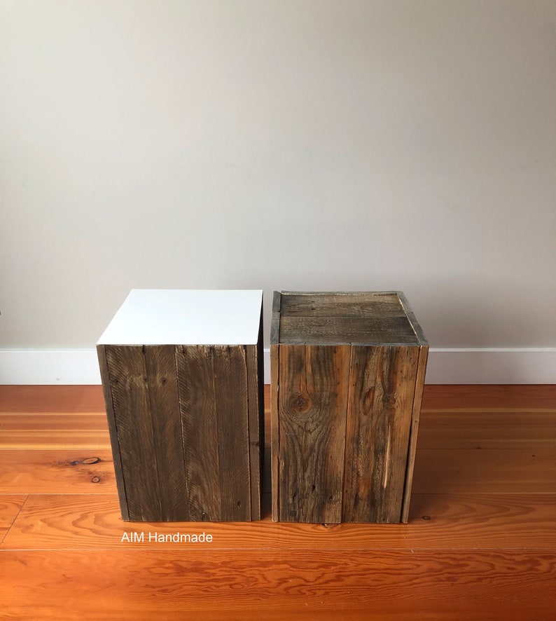 Modern Rustic Stool End Table Salvaged Barn Wood Image 0