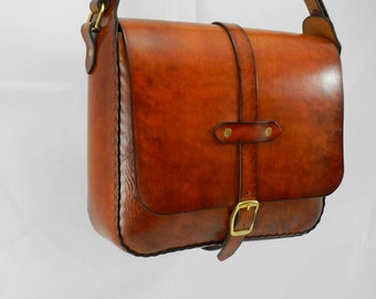 Handmade Latigo Leather Messenger Bag - Hand-dyed, hand-stitched - Solid Brass hardware