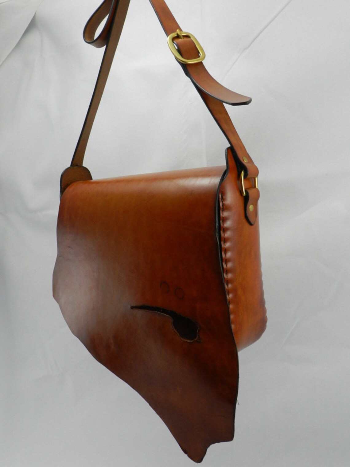 Handmade Natural Edge Latigo Leather Messenger Bag Etsy