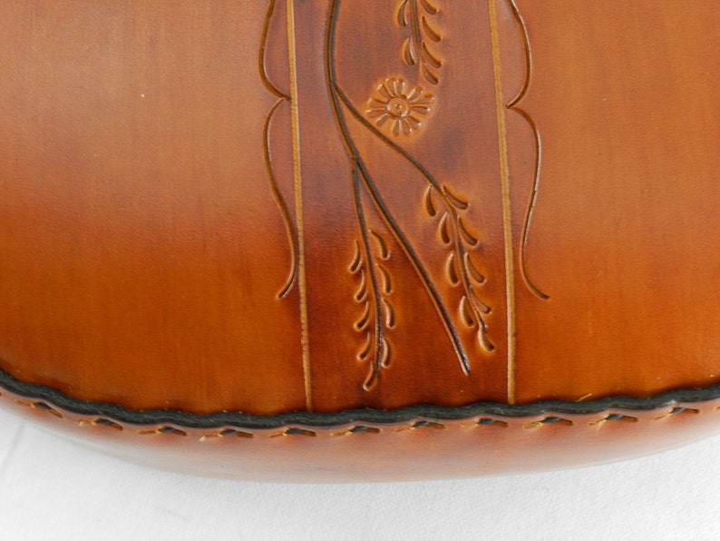 Handmade Latigo Leather Shoulder Bag Hand-dyed, hand tooled, hand-stitched Solid Brass hardware with magnetic clasp image 4