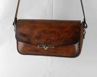 Handmade Latigo Leather Clutch Purse / Shoulder Bag - Hand-dyed, hand-stitched