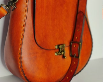 Handmade Latigo Leather Shoulder Bag - Hand-dyed and Hand-stitched - Antique Brass Hardware