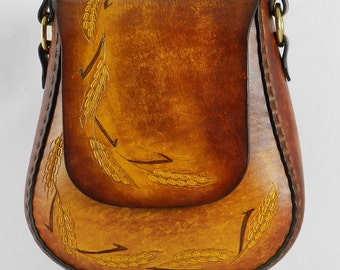 Handmade Latigo Leather Shoulder Bag - Hand-dyed, hand-stitched - Solid Brass hardware