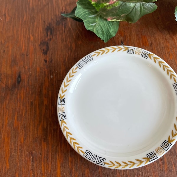 Shenango China Little Bread Plate Mustard Yellow Greek Key Border Vintage 1960s Restaurant Diner Ware