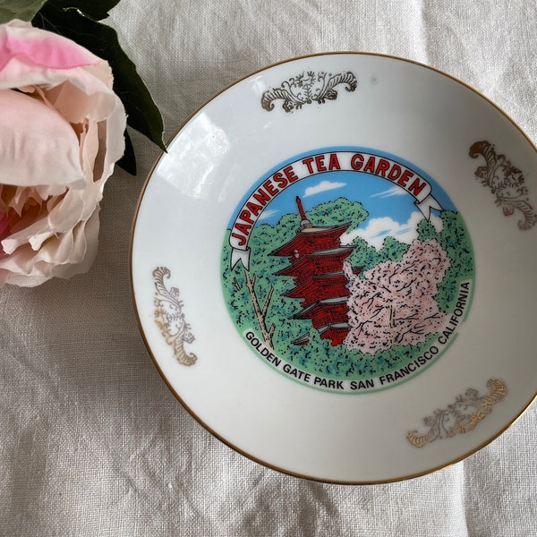 San Francisco Golden Gate Park Japanese Tea Garden Porcelain Dish Vintage 1970s California Souvenirs