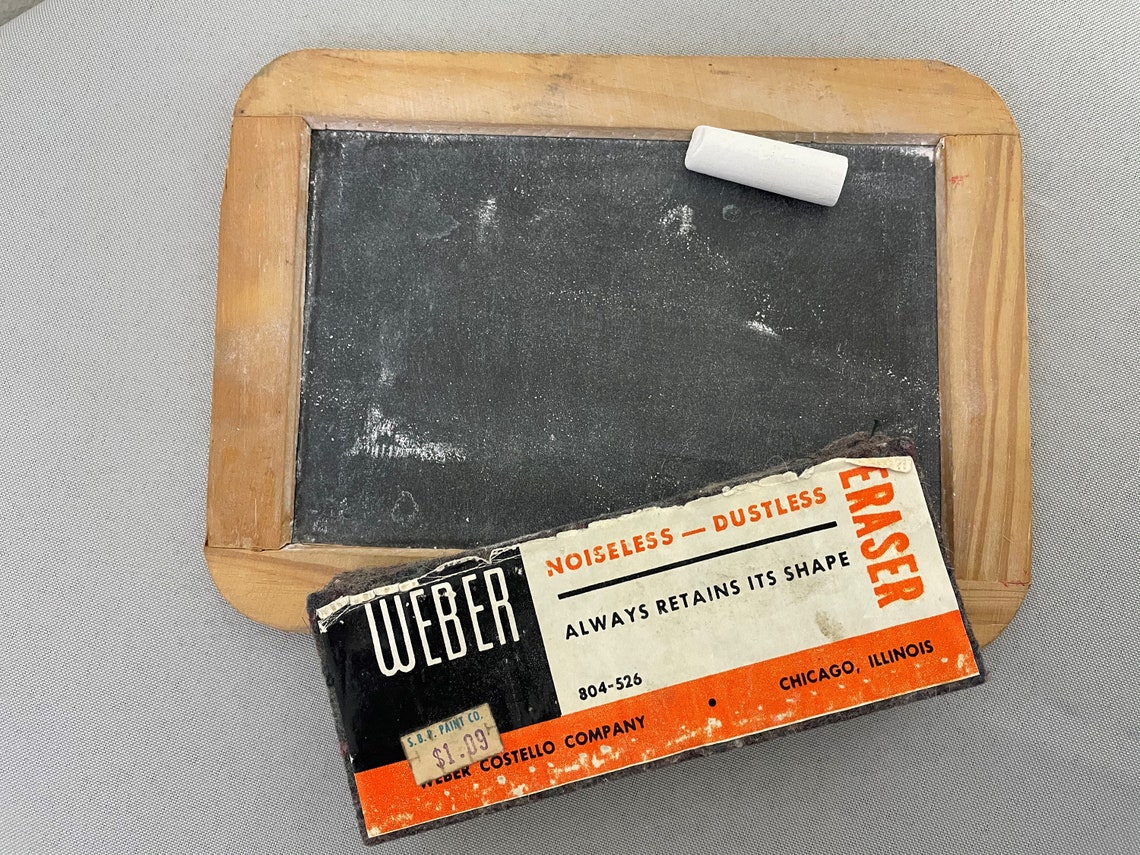 Vintage Student's Slate Chalkboard with er Eraser Etsy