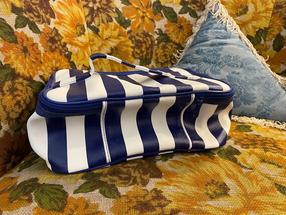 Blue + White Striped Sturdy Zippered Cosmetic Cas… - image 4