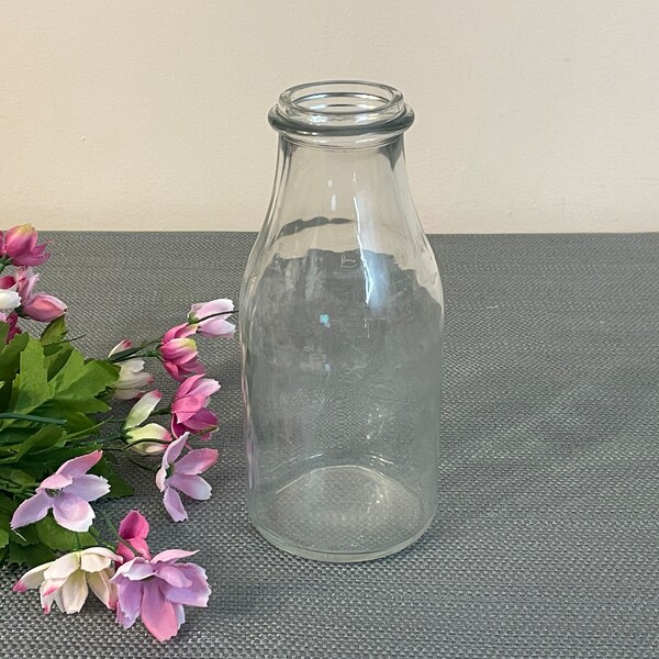 Clear Glass Milk Bottle Small Size Vintage Dairy Bottle No Lid