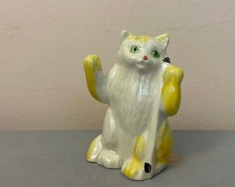 Yellow + White Kitty Cat Porcelain Pepper Shaker Vintage 1950s Kitchy Knick Knacks