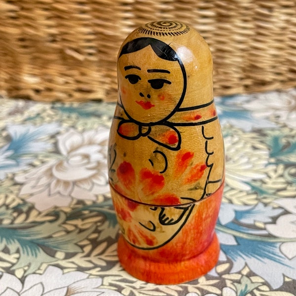 Little Red Babuska Russian Nesting Doll Vintage 1960s Folk Art