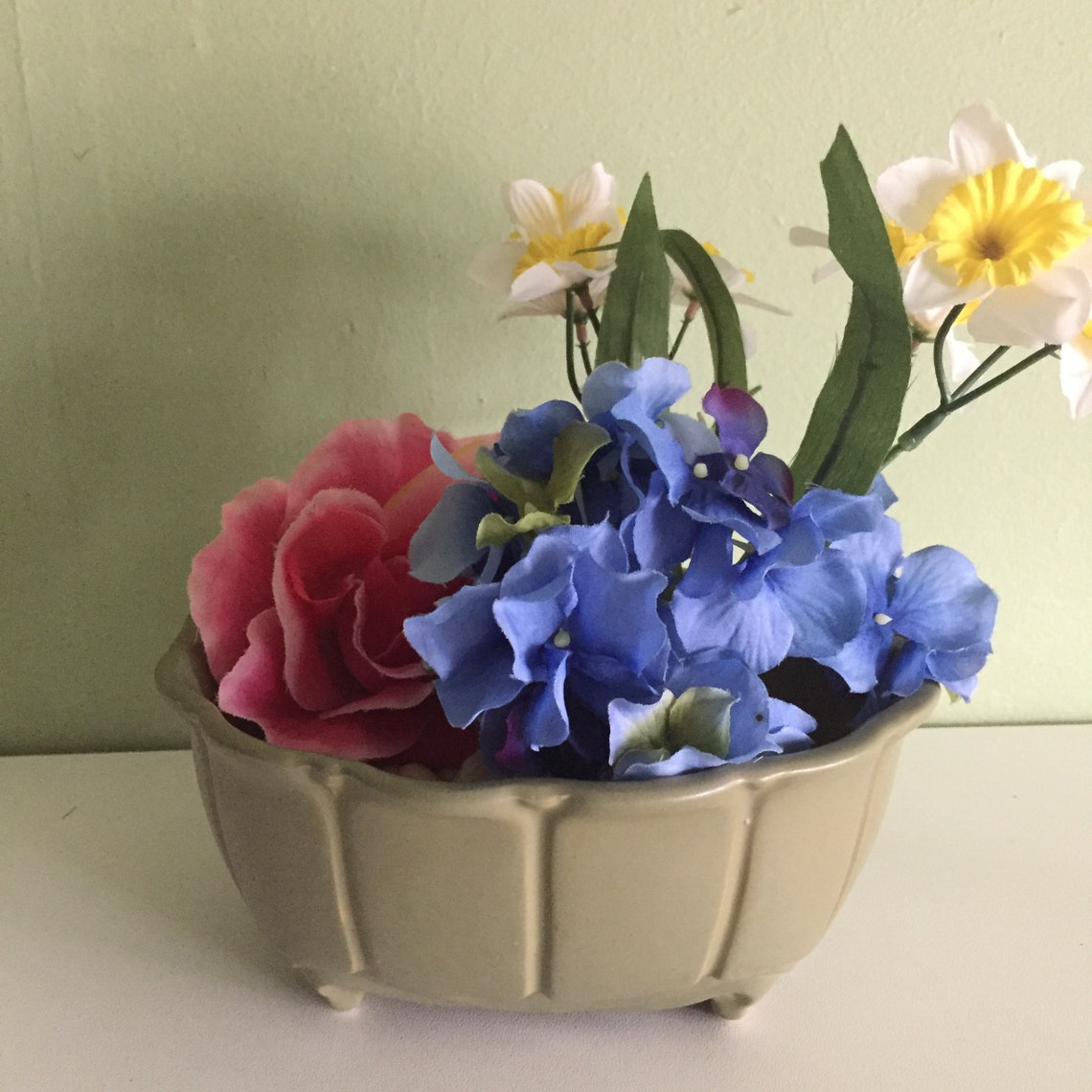 Art Nouveau Olive Green Ceramic Indoor Jarindeire Planter Etsy