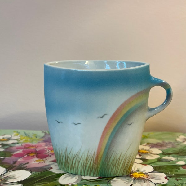 Pentik Novus Rainbow + Sky  Handpainted Modernist Small Porcelain Vase Vintage 1980s Finnish Art Pottery Suku Park Artist