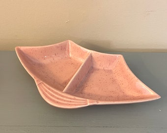 MCM Pastel Pink Ceramic Divided Serving Dish Chip N Dip Vintage 1950s Home Decor