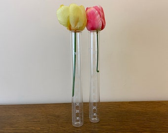 Tubes à essai cylindriques en verre Pyrex No 3075, PAIRE de 100 ml, présentoir d'accessoires de laboratoire scientifique vintage des années 1990