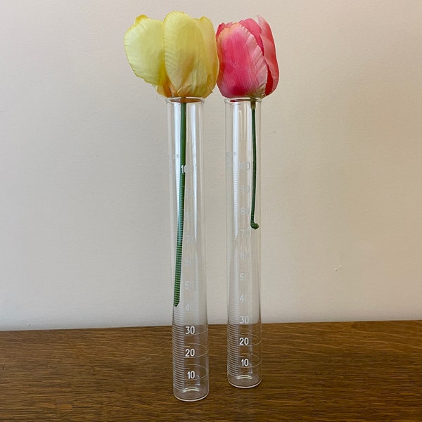 Pyrex Glass Cylinder Test Tubes No 3075 100 ml PAIR Vintage 1990s Science Lab Prop Display