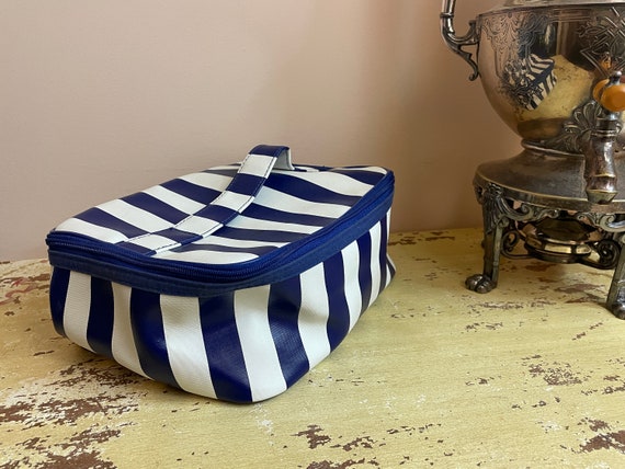 Blue + White Striped Sturdy Zippered Cosmetic Cas… - image 3