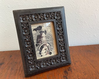 Black Carved Wooden Frame with Flower Border 10 x 8 Inches