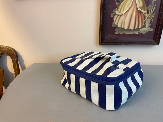 Blue + White Striped Sturdy Zippered Cosmetic Cas… - image 5