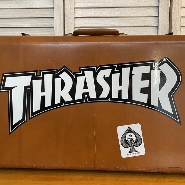 Samsonite Hardside Suitcase Style 4621 Caramel Brown Added Y2K Skateboard Stickers Thrasher Juxtapose