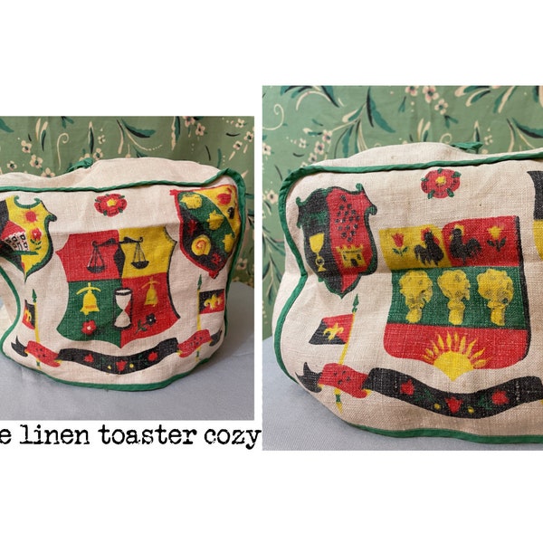 Linen Toaster Cozy French Coat of Arms Vintage 1940s Kitchen Textiles