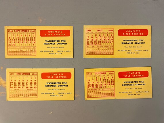 Vintage 1940s Calendar Advertising Lot of 4 Months 1946 Washington Title  Insurance Company - Etsy