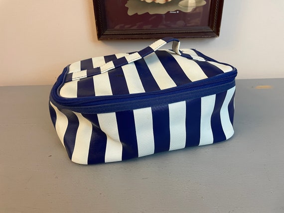 Blue + White Striped Sturdy Zippered Cosmetic Cas… - image 1