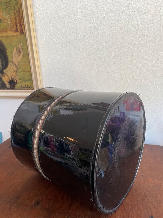Large Black Patent Leather Round Hat Box with Handle … Gem