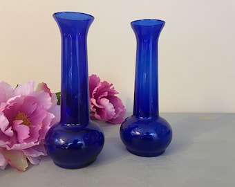 Vintage Hand-blown Cobalt Blue Glass Bud Vase