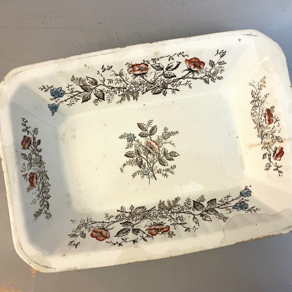 Wedgewood FLORAL Rectangular Serving Dish Unicorn Hallmark Vintage 1860s Tablewaree