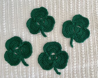 St. Patrick’s Day Shamrock Coasters, Hand Crocheted, Set of Four