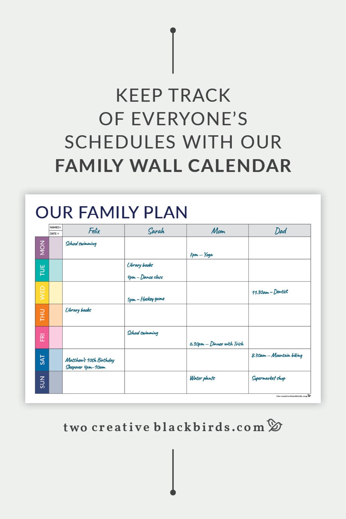 Printable Family Weekly Calendar Weekly Family Planner | Etsy