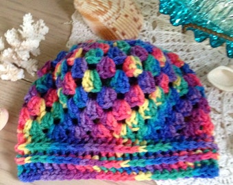 Crochet Rainbow Slouchy Beanie, Teen-Adult Size
