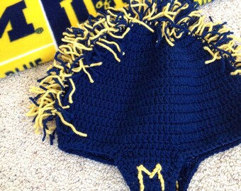 University of Michigan Crochet Mohawk Hat, School Spirit Beanie