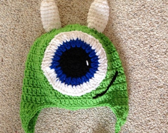 Monster Hat, Crochet Monster Inc. Mike Wazowski Inspired Hat, Toddler Hats, Kid's Hats, Monster Inc. Hat's, Kid's Disney Gifts