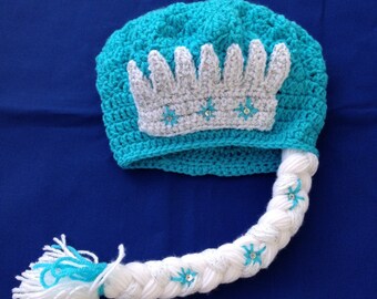 Crochet Elsa Hat, Sparkly Crown and Braid, Toddler Disney Hats