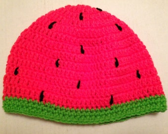 Handmade Crochet Watermelon Beanie, Toddler Fruit Hat,