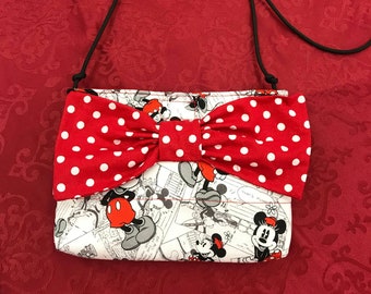 Handmade Disney Inspired Handbag, Mickey and Minnie Mouse Cotton Purse