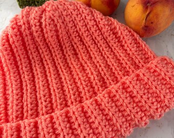 Crochet Peach Hat, Unique Fruit Hat, Unisex Hats,