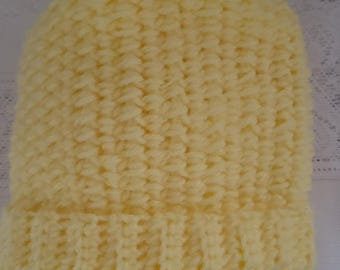Yellow Crochet Baby Beanie, Newborn Hat