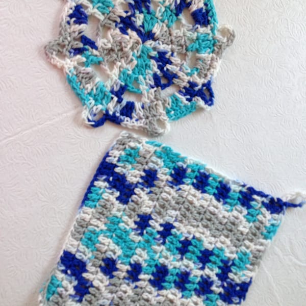 Crochet Dishcloths, Small placemat, Set of Two Wash Cloths, Kitchen Towels, Crochet Doily, Kitchen Decor, Spring Decro,