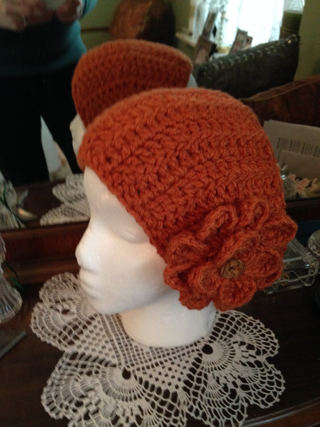 Crochet Red Headband With White Flower, Ear Warmer - Etsy display picture 1