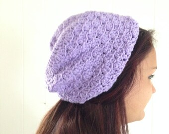 Handmade Purple Crochet Slouchy Beanie, Teen/Adult Size