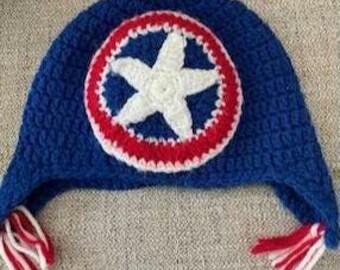 Crochet Captain America Hat, Handmade Beanie with Ear Flaps