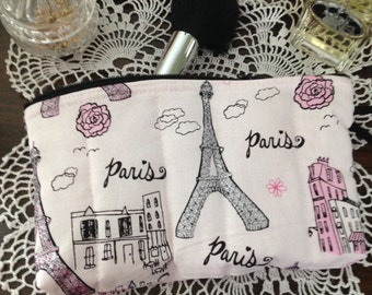Quilted Paris Fabric Cosmetic Bag, Women's Travel Pouch