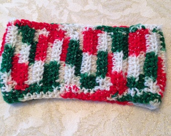 Head Warmers, Christmas gift, Red Green and White Headband, Christmas head Warmers, Holiday Headbands, Earmuffs