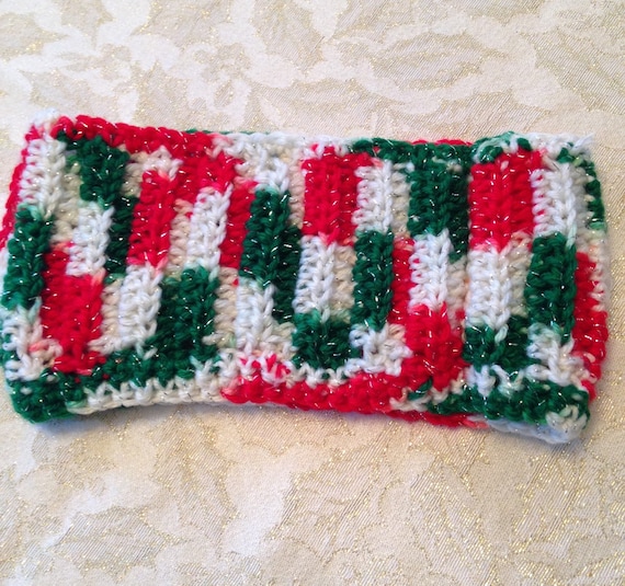 Crocheted Christmas Headband, Red Green White, Holiday Ear  display picture 3