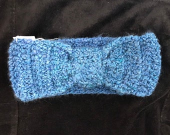 Crochet Blue Ear Warmer Headband, Handmade Hair Accessory
